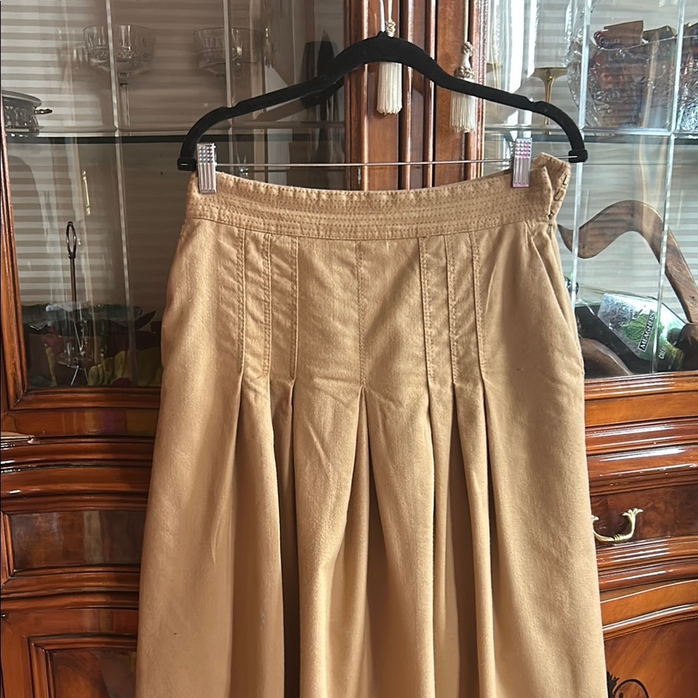 Massimo Dutti Tan Midi A-line Skirt with Pleats for Casual Work